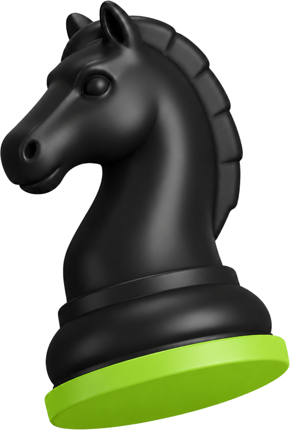 Cavalo de xadrez preto com base verde da identidade visual da SMK